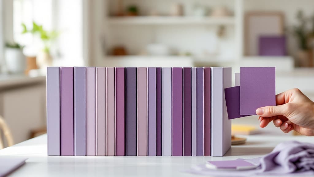 Curated purple books arranged by shade gradient on a styled shelf
